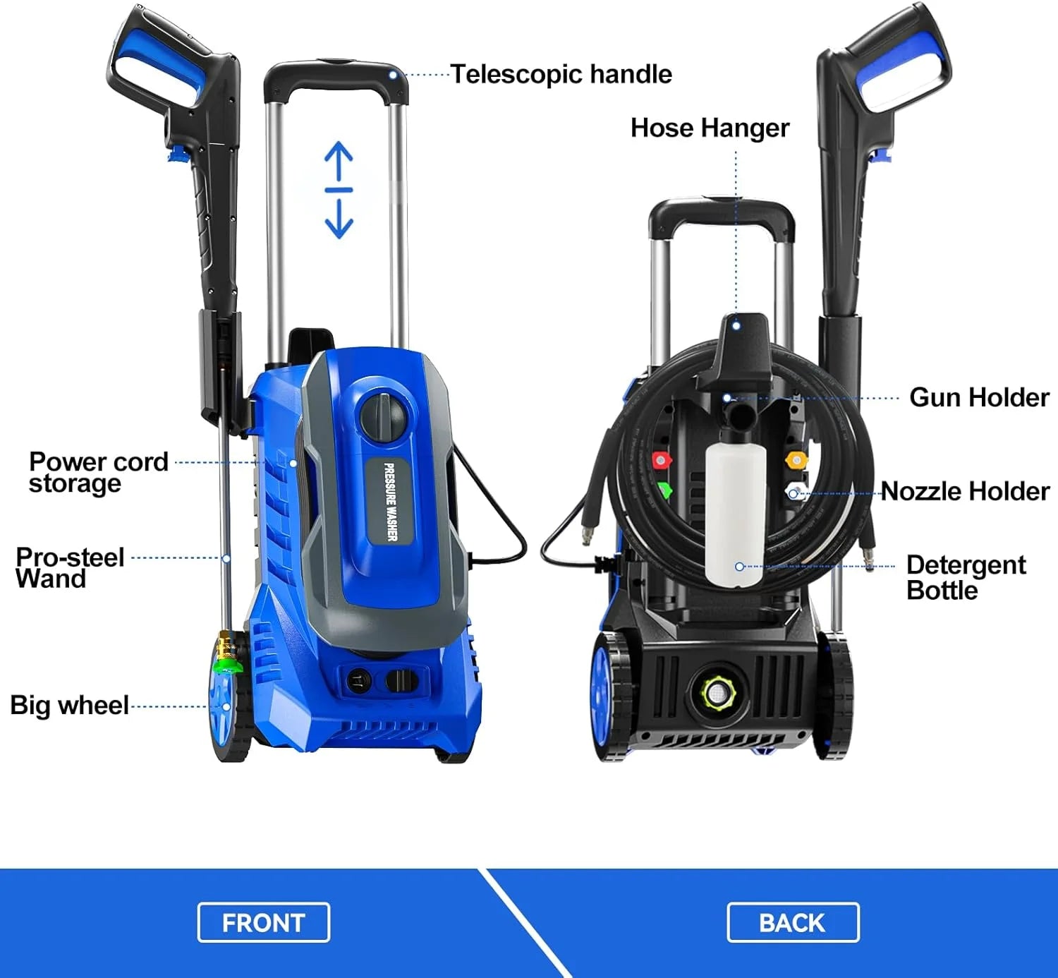 Electric Pressure Washer 4800PSI-Max 3.2GPM Power Washer Wash Machine Electric Powered with Foam Cannon for Car, Floor, Garage, Patio Washing, Blue