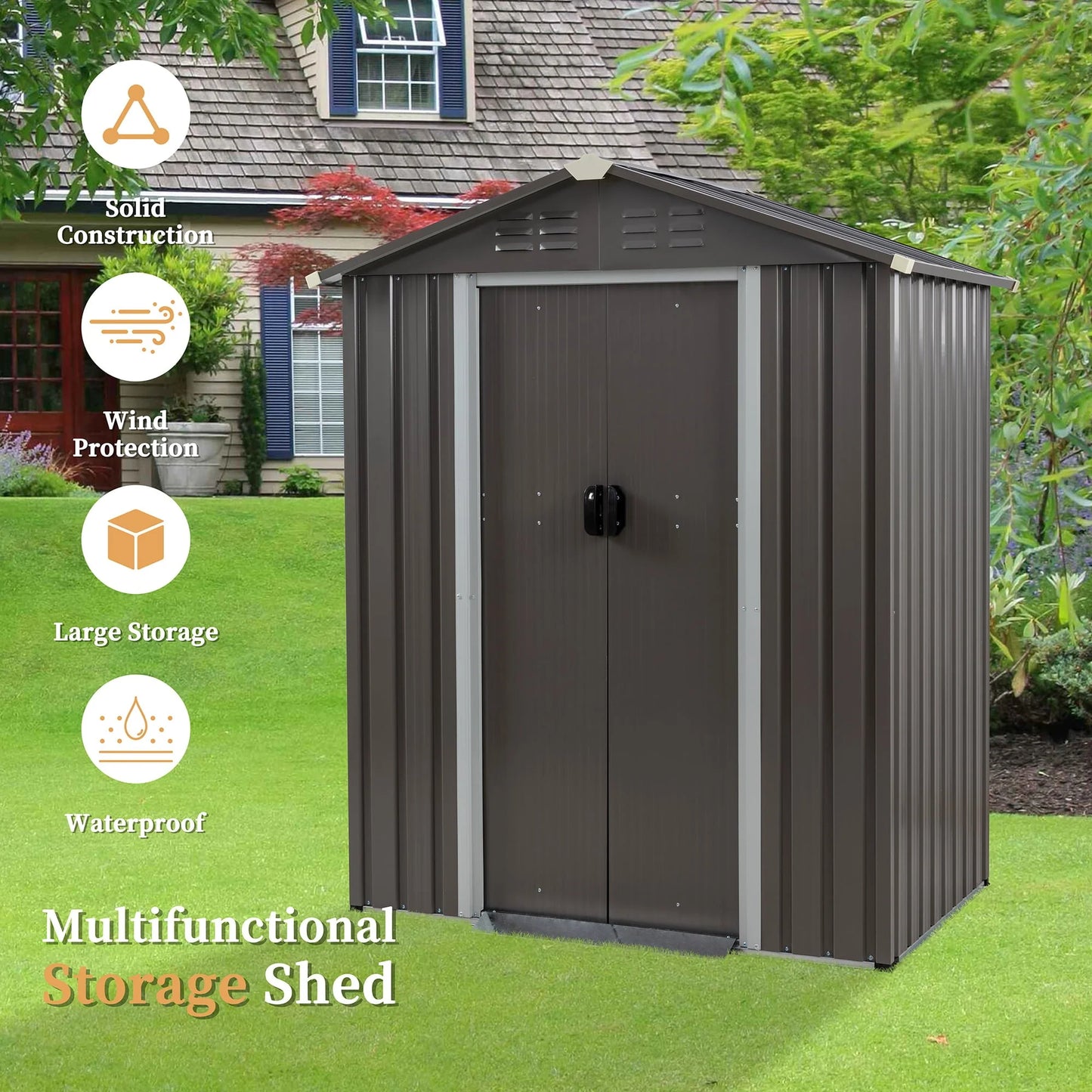 Sobaniilo 5'x 3'x 6' FT Outdoor Storage Metal Shed with Lockable Door, Tools Storage Shed Clearance, Outdoor House for Backyard Patio, Lawn and Garden, Gray