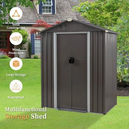 Sobaniilo 5'x 3'x 6' FT Outdoor Storage Metal Shed with Lockable Door, Tools Storage Shed Clearance, Outdoor House for Backyard Patio, Lawn and Garden, Gray