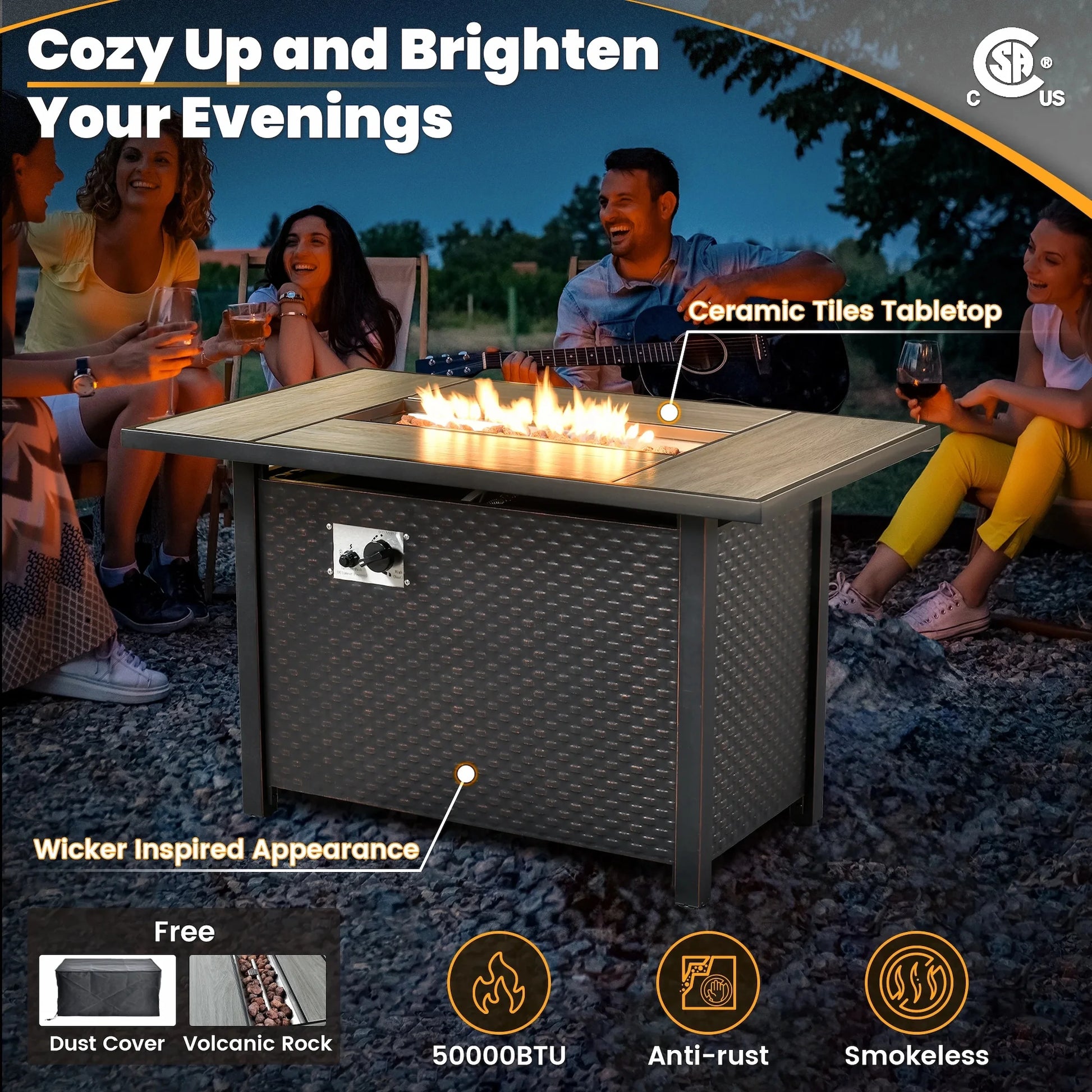 Vcatnet 11 Pieces Outdoor Patio Furniture Sets with Fire Pit Sectional Sofa All Weather Wicker Conversation Set with Swivel Glider Chairs, Black