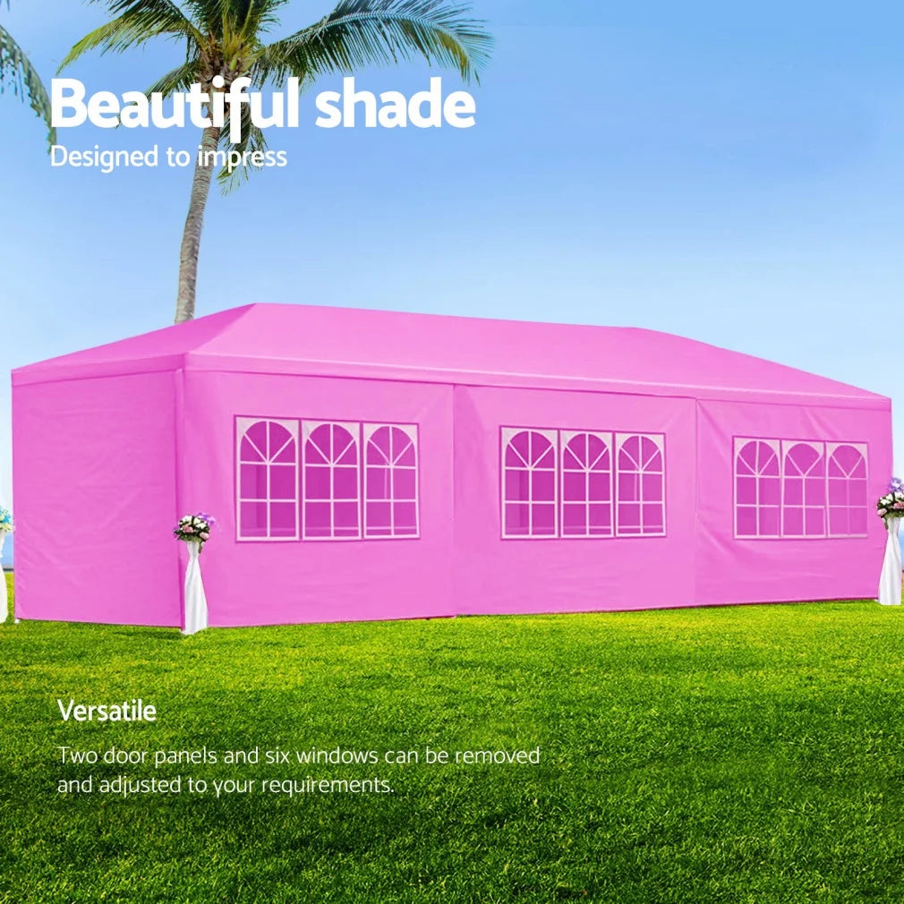 10'x30' Party Tent, Outdoor Gazebo with 8 Removable Sidewalls, Outdoor Event Tent for Birthday Holiday Garden Patio Backyard, Pink