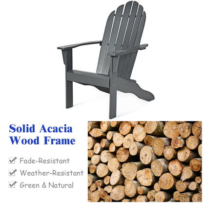 Costway Outdoor Adirondack Chair Accent Chair Solid Wood sturdy Patio Garden Deck Furniture Gray