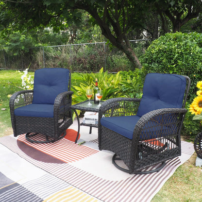 ATR ART to REAL Patio Swivel Wicker Chairs,Rattan Rocker Chairs with Side Table,Khaki