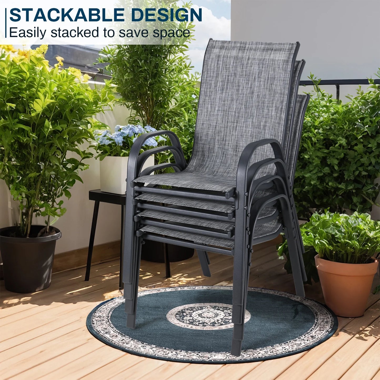 Pirecart Set of 4 Patio Dining Chairs, Textilene Outdoor Stacking Chairs for Poolside, Backyard, Garden
