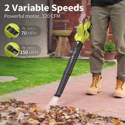 Leaf Blower, SEYVUM 20V 5.0 Ah Battery Cordless Leaf Blower, 2 Speed Electric Leaf Cleaner for Lawn Care, 320CFM 150MPH Blower for Patio, Garden, Cars & Depot, Fast Charger Included