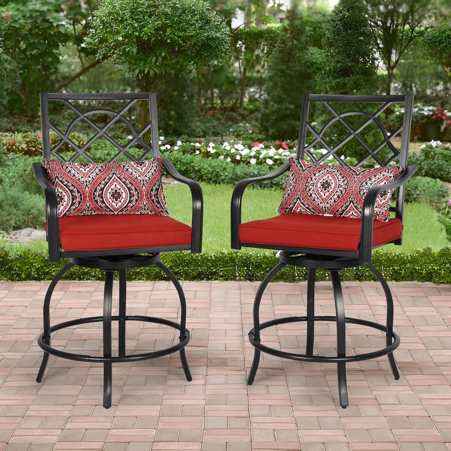 SOLAURA 2 Piece Outdoor Swivel Bar Stools Patio Metal Height Bistro Chairs with Cushions