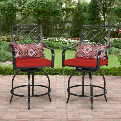 SOLAURA 2 Piece Outdoor Swivel Bar Stools Patio Metal Height Bistro Chairs with Cushions