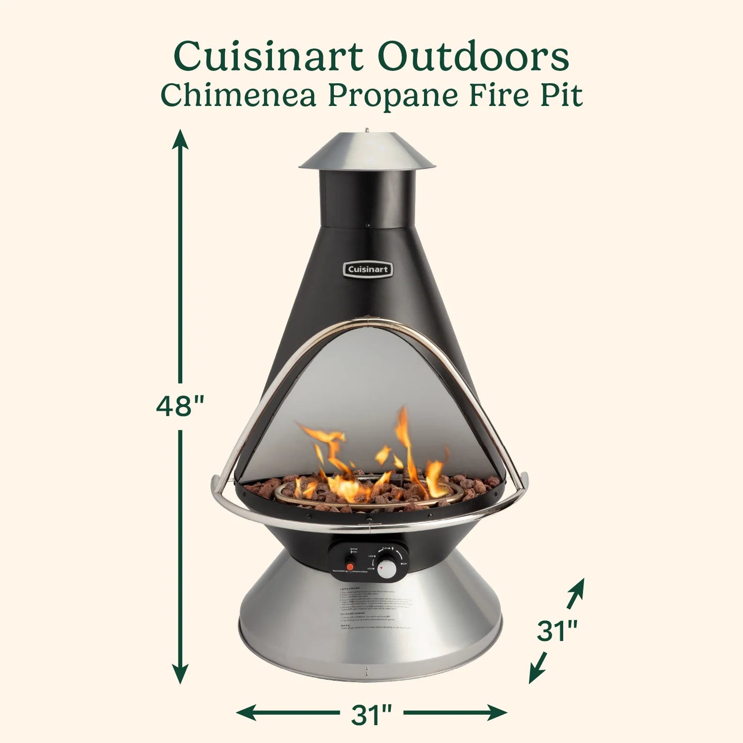 Cuisinart Chimenea Propane Fire Pit, 40,000 BTU Adjustable Gas Fire Pit for Patios, Includes Lava Rocks, Directional Heat Shield and Push to Start Ignition