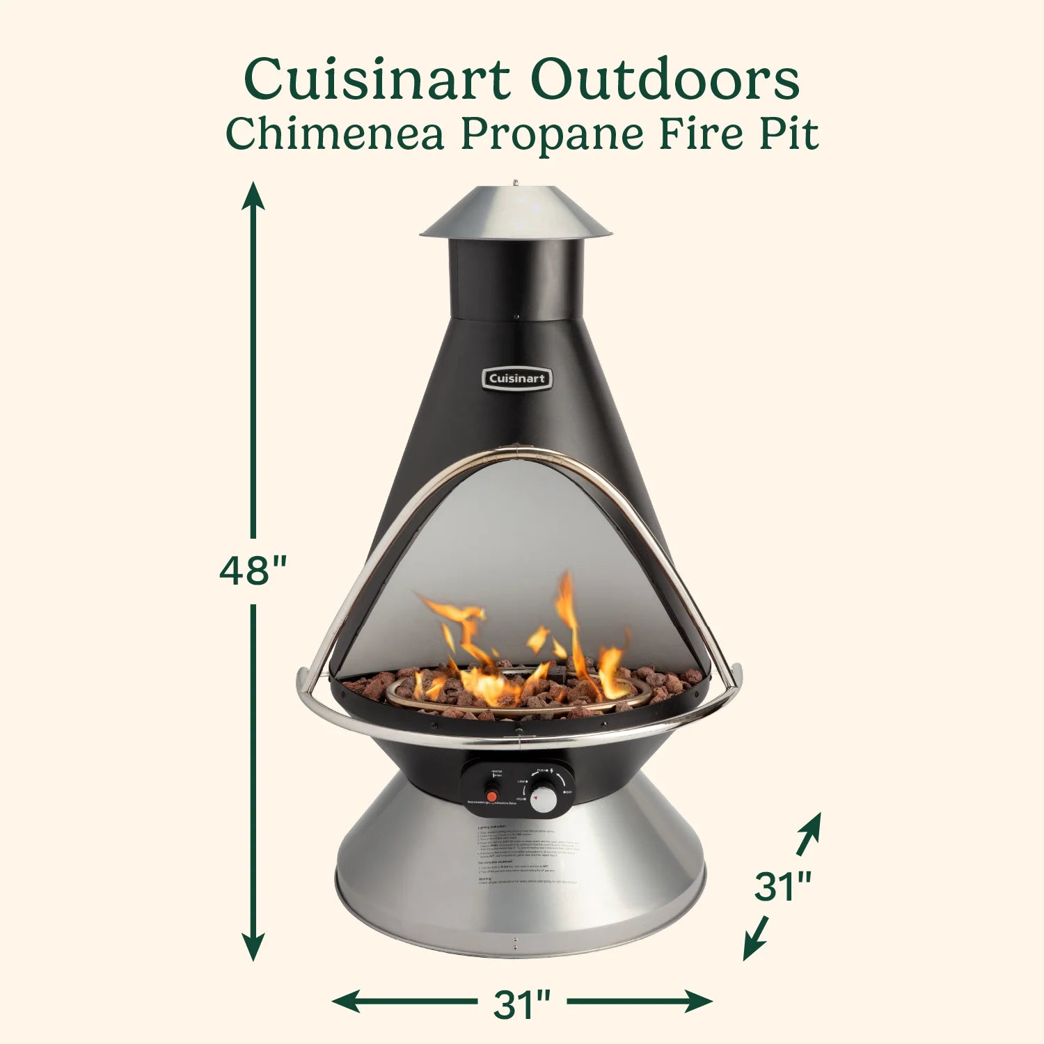 Cuisinart Chimenea Propane Fire Pit, 40,000 BTU Adjustable Gas Fire Pit for Patios, Includes Lava Rocks, Directional Heat Shield and Push to Start Ignition