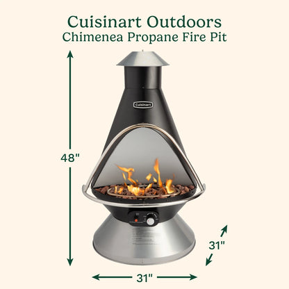 Cuisinart Chimenea Propane Fire Pit, 40,000 BTU Adjustable Gas Fire Pit for Patios, Includes Lava Rocks, Directional Heat Shield and Push to Start Ignition