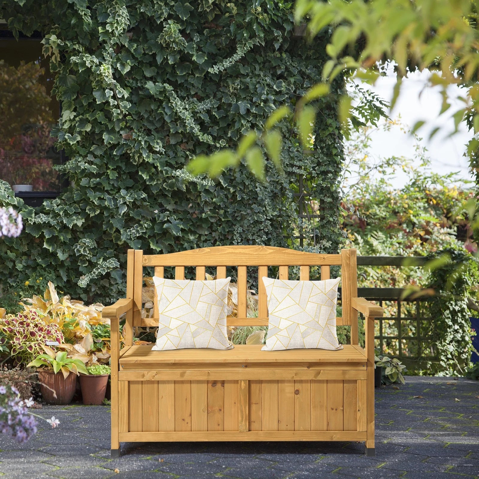 Zimtown Outdoor Storage Bench Deck Box for Patio Furniture, Front Porch Decor,Yellow