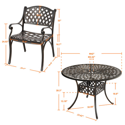 Nuu Garden 5-Piece Outdoor Bar Set, Outdoor Patio Dining Furniture Set, Round Dining Table with Umbrella Hole and Patio Dining Chairs, Bronze