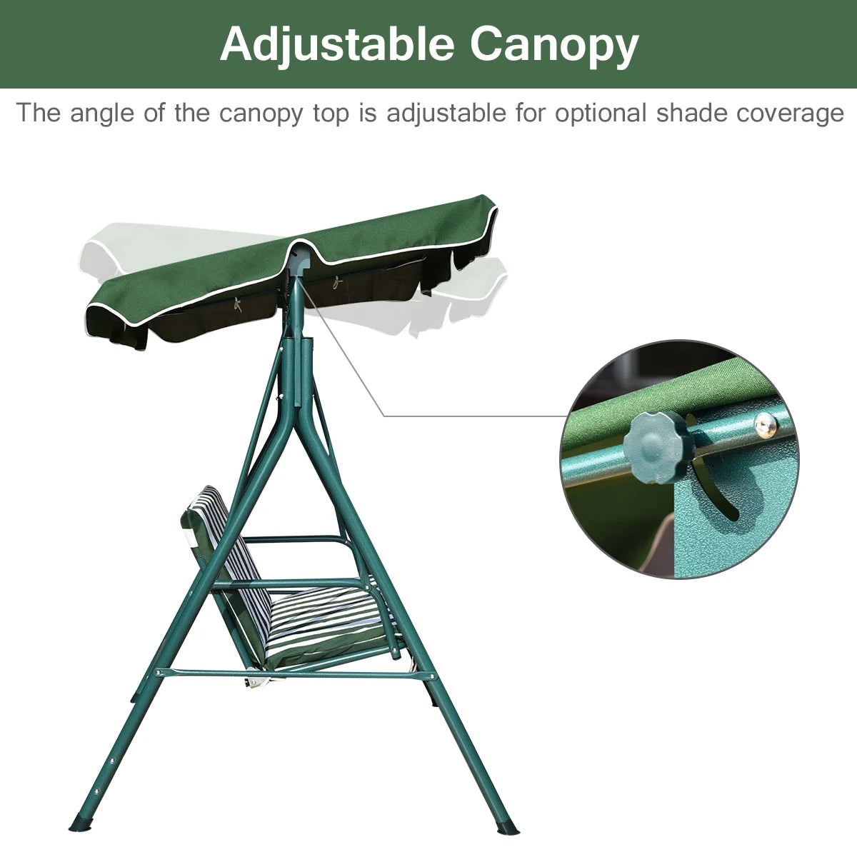 Costway Loveseat Patio Canopy Swing Glider Hammock Cushioned Steel Frame Outdoor Green