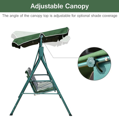 Costway Loveseat Patio Canopy Swing Glider Hammock Cushioned Steel Frame Outdoor Green