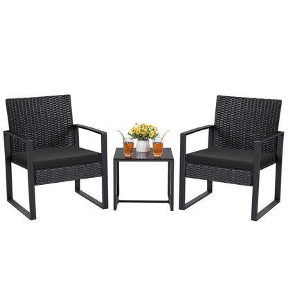Lacoo 3 Pieces Patio Conversation Set PE Rattan Bistro Chairs Set of 2 with Coffee Table, Black