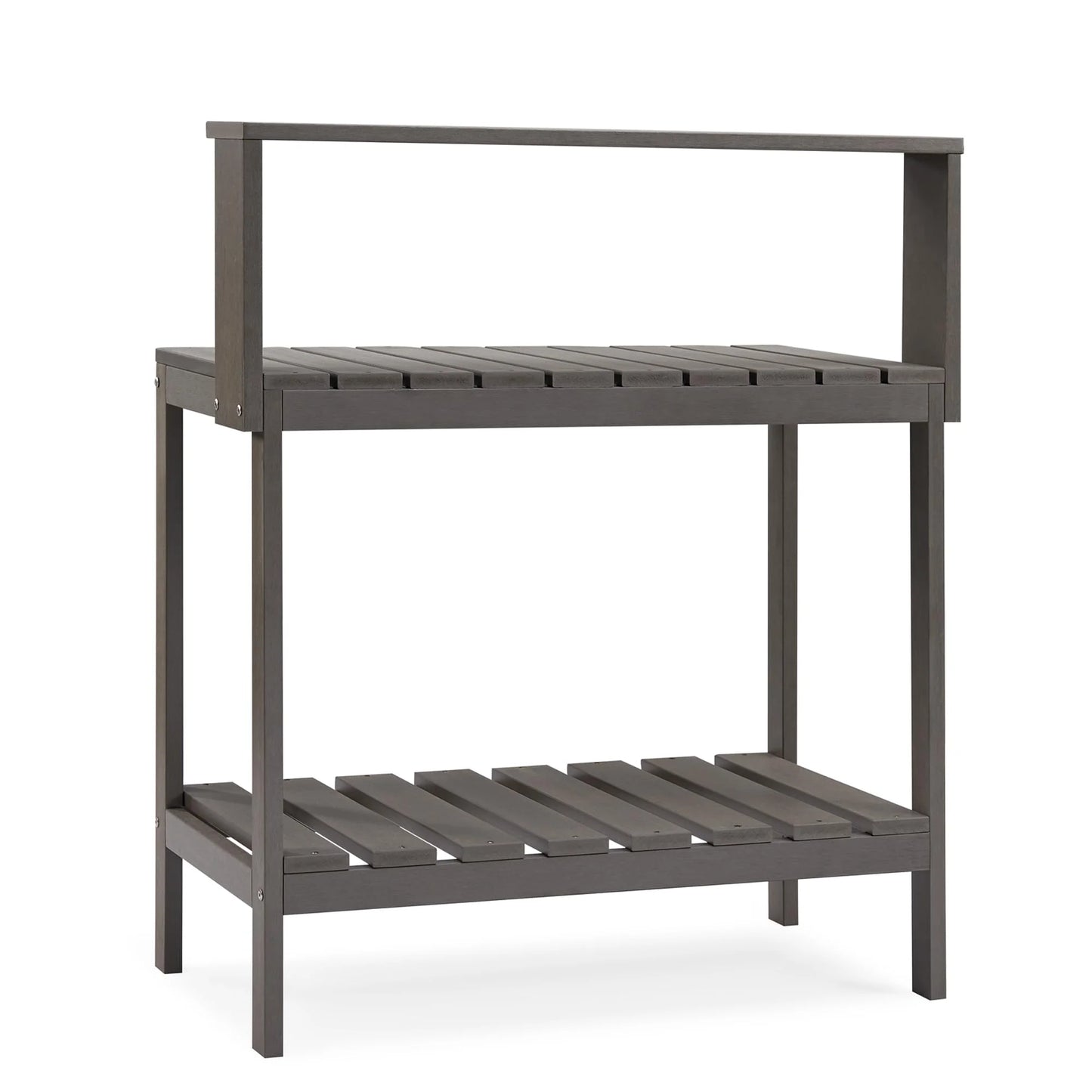 GONICHA Outdoor Poly Lumber Potting Bench, Polystyrene Garden Table with Storage Shelves, All-Weather Patio Work Station for Gardening,Brown