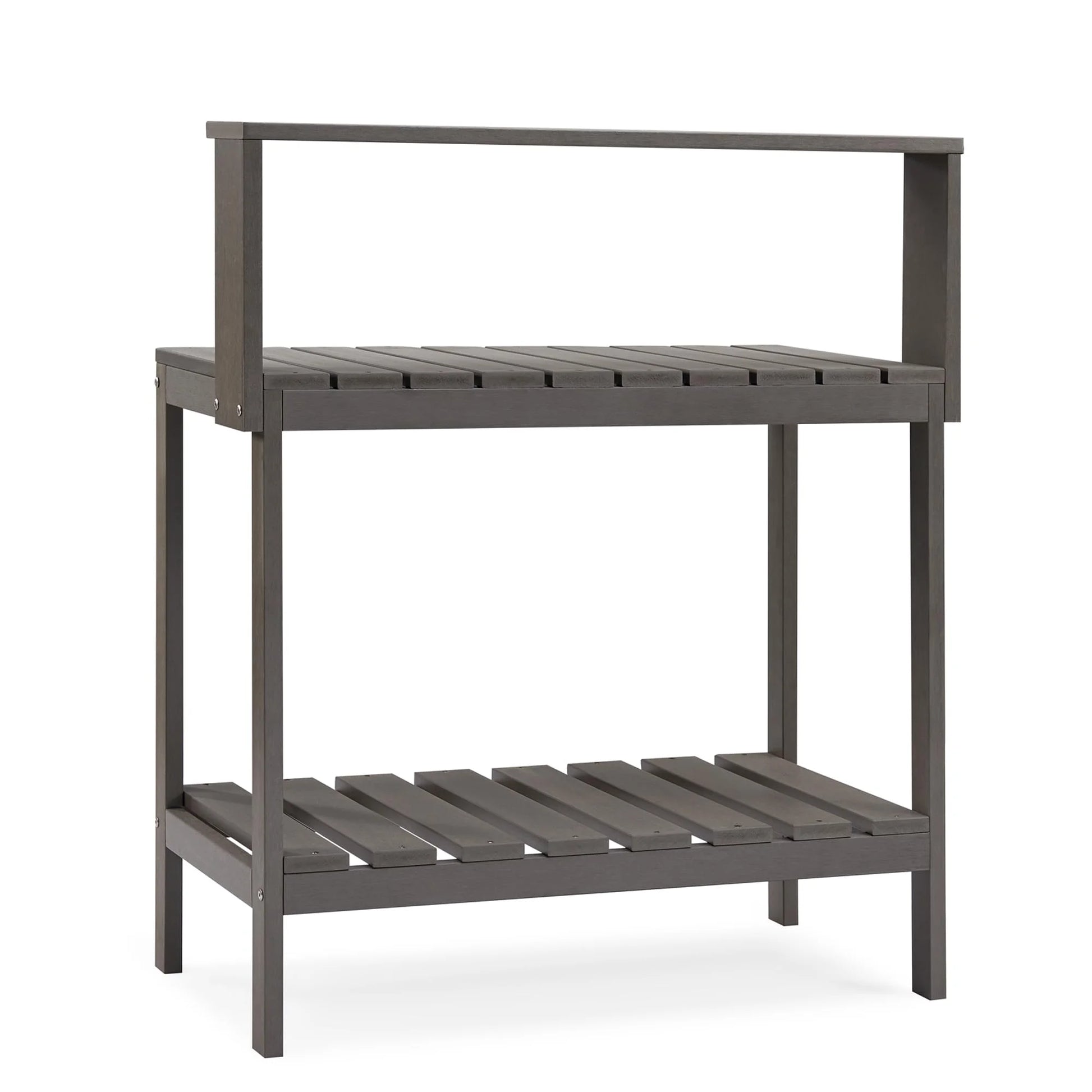GONICHA Outdoor Poly Lumber Potting Bench, Polystyrene Garden Table with Storage Shelves, All-Weather Patio Work Station for Gardening,Brown