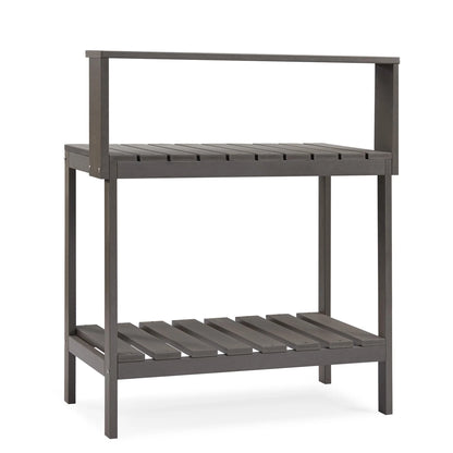 GONICHA Outdoor Poly Lumber Potting Bench, Polystyrene Garden Table with Storage Shelves, All-Weather Patio Work Station for Gardening,Brown