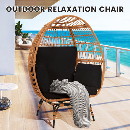 Skandiquip Oversized Rattan Adult Egg Chair, 360 Swivel, Outdoor Patio Chair with overstuffed Cushions, Indoor Large Wicker Egg Chair, Natural Rattan, Beige Cushion