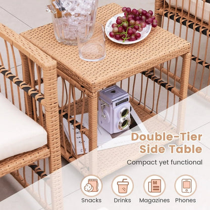 Resenkos 5 Piece Patio Wicker Sofa Set, Small Patio Conversation Furniture Set with Seat and Back Cushions-Natural