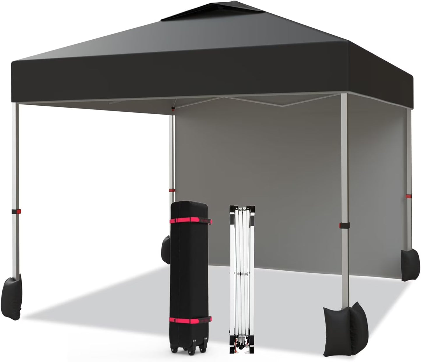 10x10ft Pop Up Canopy Tent with 1 Sidewall, Portable Instant Commercial Canopy Patio Tent with Vented Top Roller Bag 4 Sandbags 4 Ropes and 8 Tent Stakes