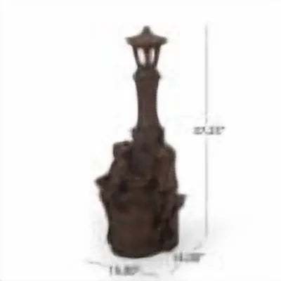 Coowa 37.25 Inch Outdoor Water Fountain with LED Lights, Faux Stone Two Tier Frog and Lamppost Design, Rustic Multi Brown, Weather Resistant for Garden and Patio