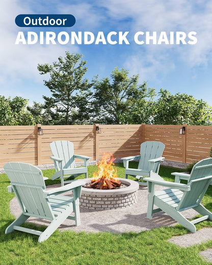 Modern HDPE Plastic Adirondack Chair - Oversize 380LB Poly Lumber Weather Resistant Firepit Chair - Outdoor Patio Chairs , Backyard, Lawn, Deck, Pool, Porch - Light Blue