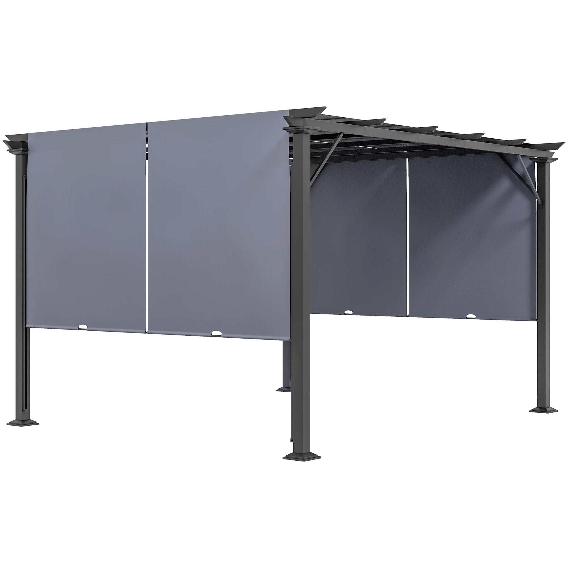 Outsunny 12' x 10' Outdoor Retractable Pergola Canopy with Sun Shade Unique Design Canopy Patio Metal Shelter for Garden Porch Beach, Beige
