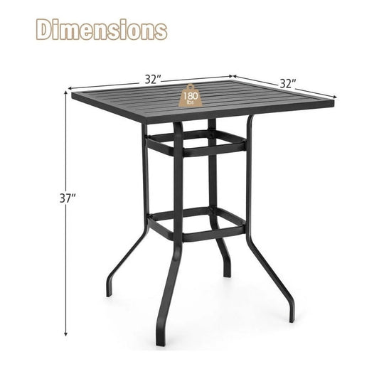 Aimee Lii 32 Inches Outdoor Steel Square Bar Table with Powder-Coated Tabletop, Outdoor Patio Furniture