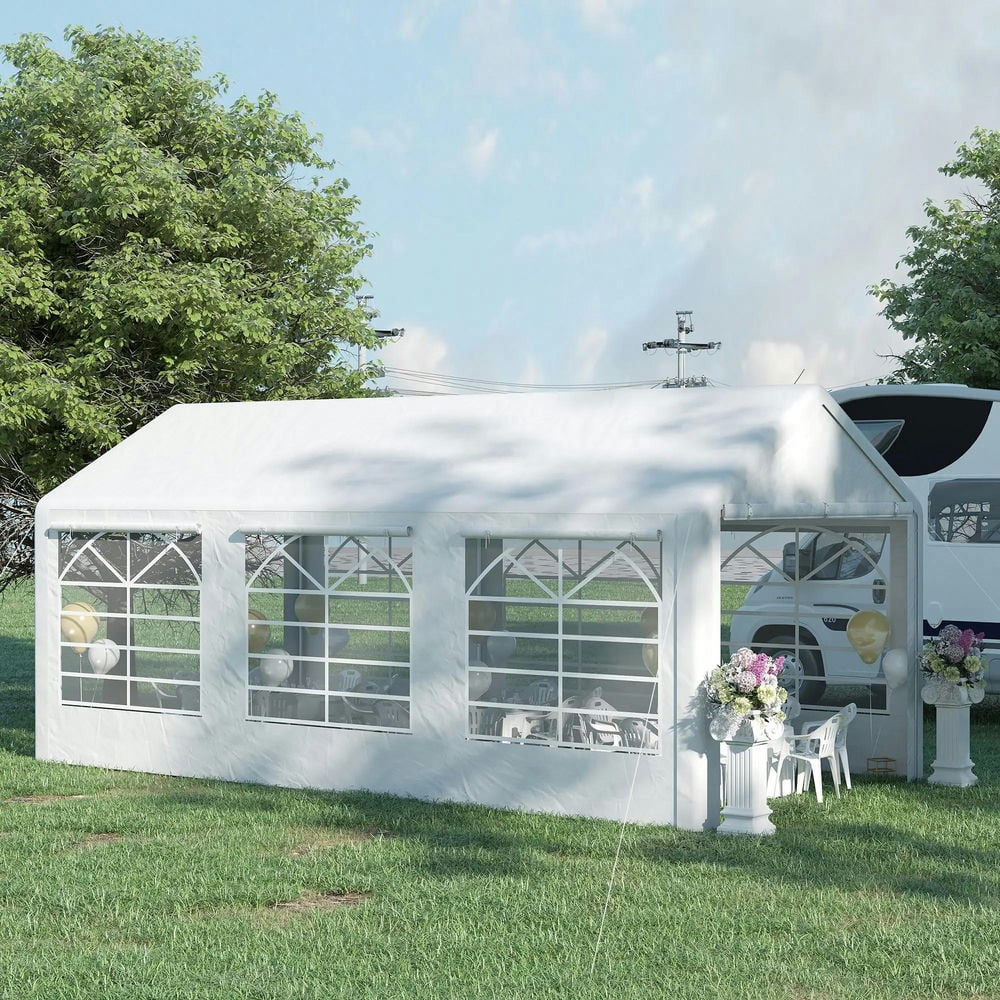 Topcobe 10' x 20' Heavy Duty Party Tent & Carport with Removable Sidewalls and Double Doors, Large Canopy Tent, Sun Shade Shelter, Outdoor Patio Canopy for Garden Backyard Parties, BBQ, White