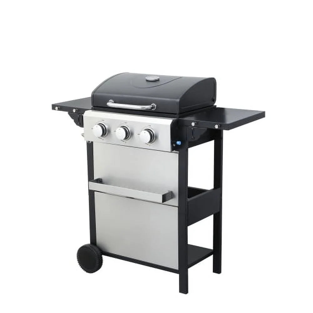 Yiweny 3 Burner BBQ Propane Gas Grill, Stainless Steel 25650 BTU Patio Garden Barbecue Grill with Bottle Opener, Two Foldable Side Shelves & Thermometer, Perfect for Camping, Outdoor Cooking.