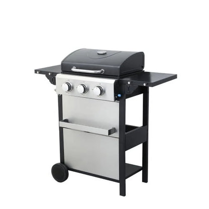 Yiweny 3 Burner BBQ Propane Gas Grill, Stainless Steel 25650 BTU Patio Garden Barbecue Grill with Bottle Opener, Two Foldable Side Shelves & Thermometer, Perfect for Camping, Outdoor Cooking.