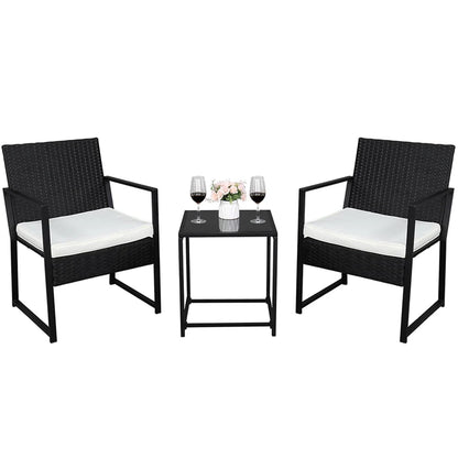 Seizeen Outdoor Furniture Set, 3 PCS Rattan Conversation Set for 2, Cushioned Patio Sofa Set W/2 Arm Chairs & 1 Table for Garden Pool Porch Deck