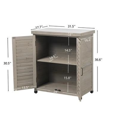 Potting Bench with Storage Cabinet and Metal Table Top for Outdoor Patio, Garden Furniture Wood Workstation Grey 31.5x17x36''
