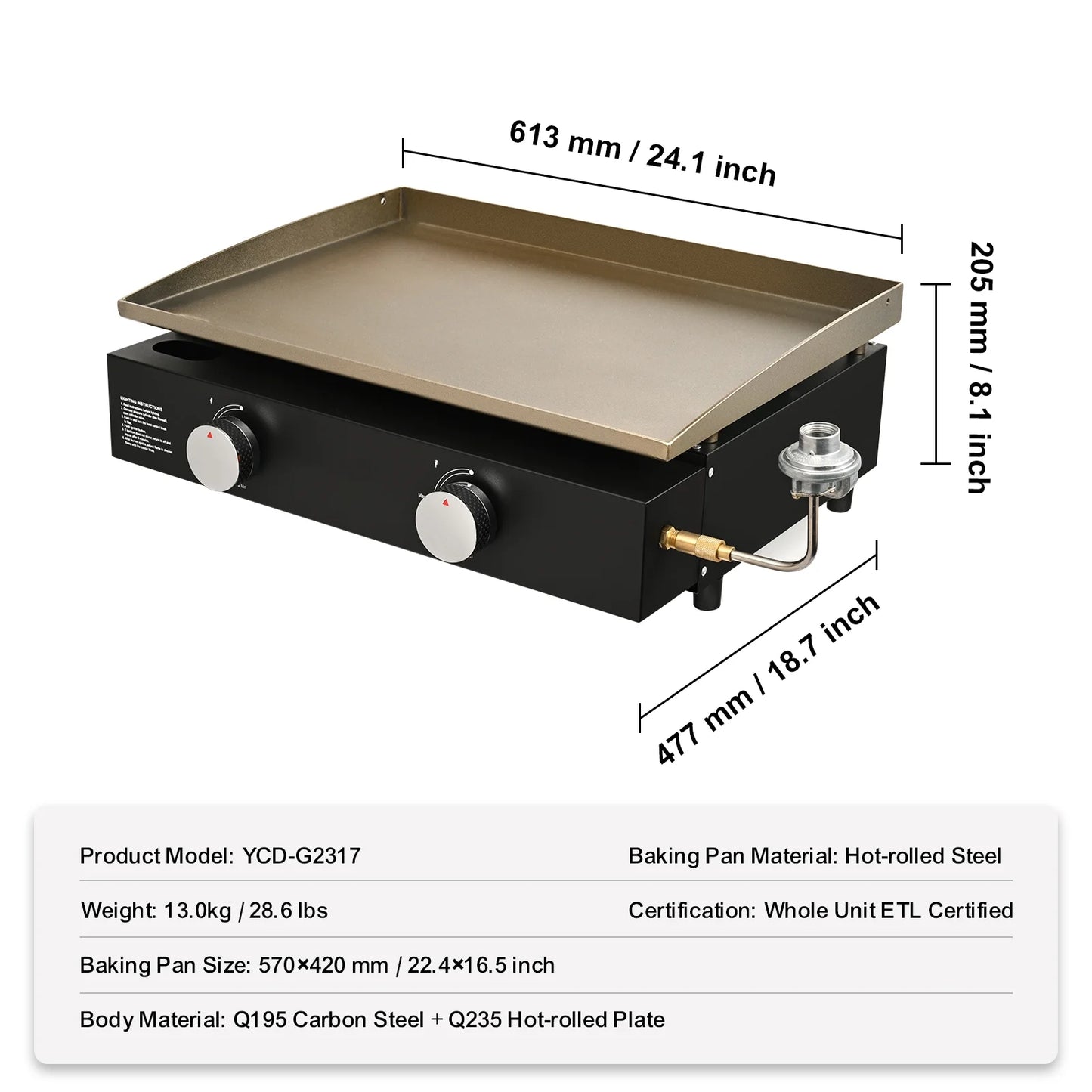 KFFKFF 22.4" Tabletop Gas Griddle, 2-Burner Outdoor Flat Top Grill Griddle with Non-Adhesive Cooking Plate, for Camping, Tailgating, Bbq, Parties, Backyard & Patio