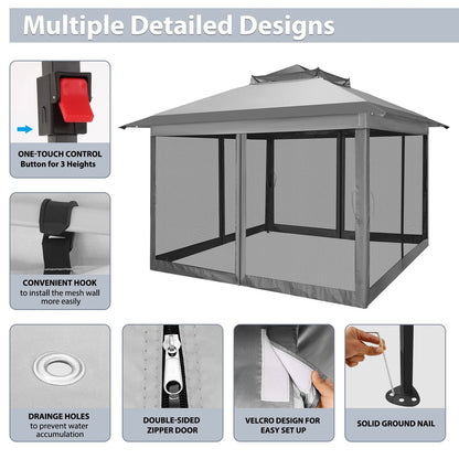 COBIZI 11x11 Pop up Gazebo Outdoor Canopy Gazebo Patio Gazebo with Mosquito Netting Canopy Shelter with 121 Square feet of Shade for Poolside, Garden, Party and Backyard, Gray
