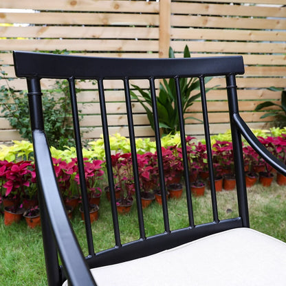 MF Studio 7-Piece Outdoor Dining Set Metal Patio Furniture with 6 PCS Cushioned Armchairs& 1 PC Rectangle Table, Black