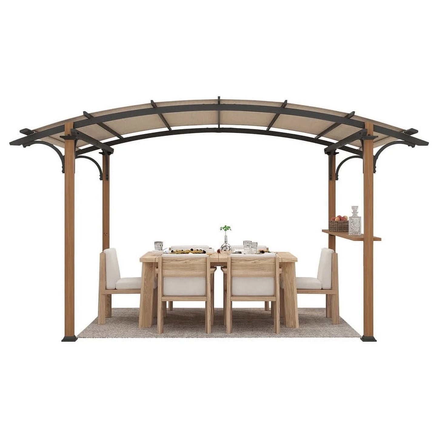 GAZEBETER 8.5 ft x 13 ft Outdoor Pergola with Arched Canopy,Natural Wood Looking Finish and Tan Shade for Backyard,Garden,Patio,Barbecue,Beige