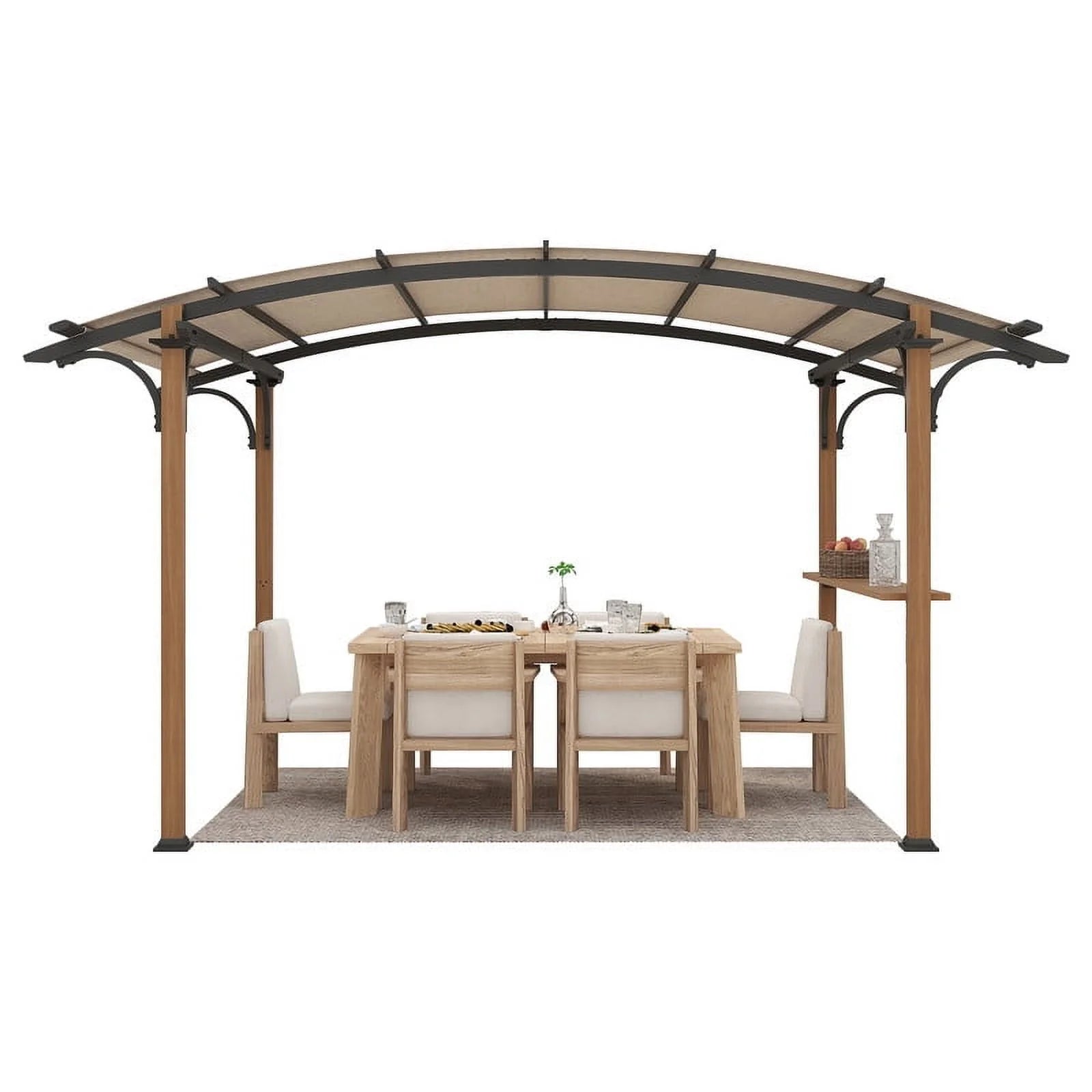 GAZEBETER 8.5 ft x 13 ft Outdoor Pergola with Arched Canopy,Natural Wood Looking Finish and Tan Shade for Backyard,Garden,Patio,Barbecue,Beige