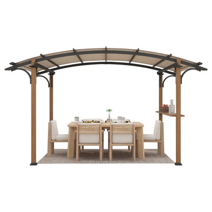 GAZEBETER 8.5 ft x 13 ft Outdoor Pergola with Arched Canopy,Natural Wood Looking Finish and Tan Shade for Backyard,Garden,Patio,Barbecue,Beige