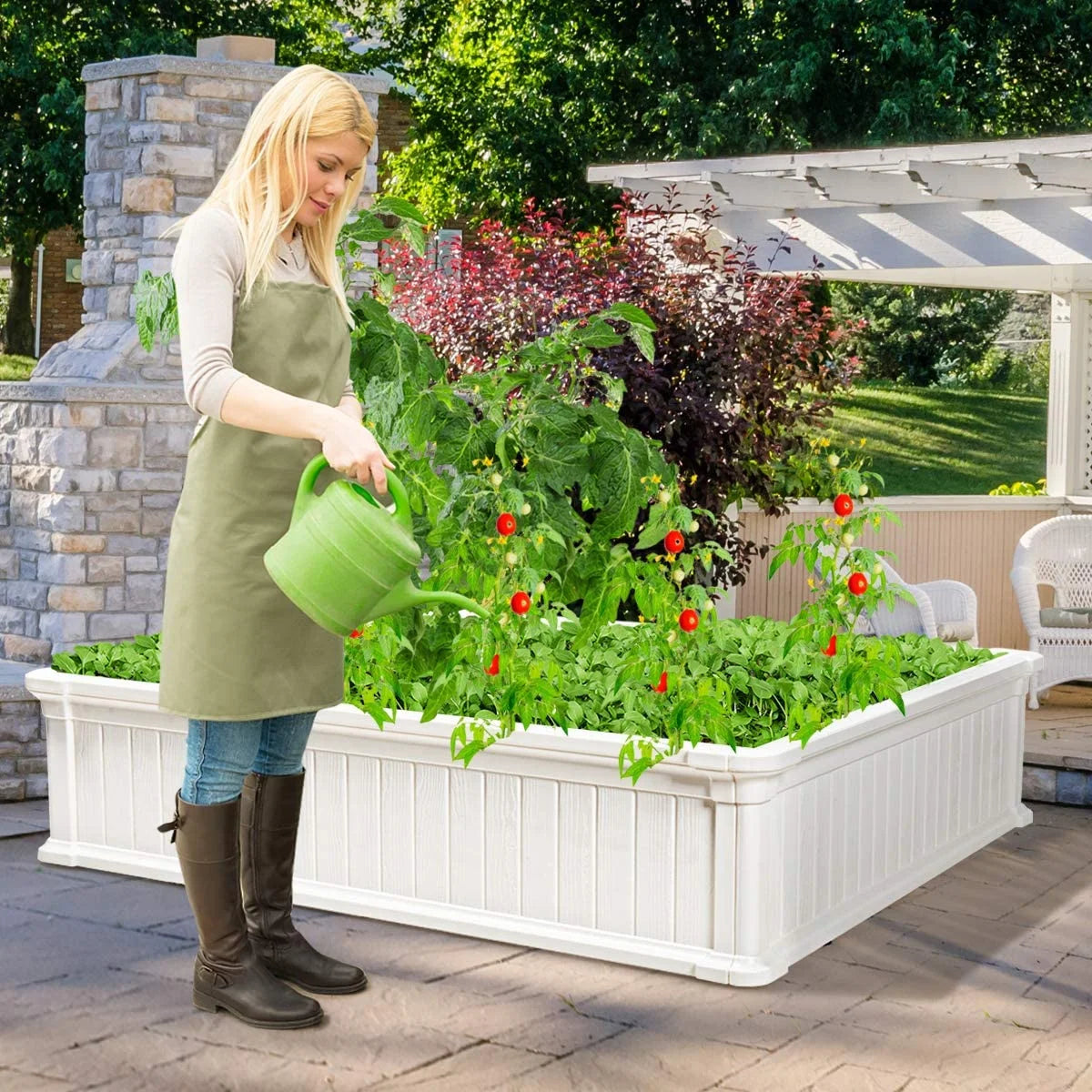 Tumis Raised Garden Bed, Planter for Flower Vegetables, Outdoor Plant Box Patio Backyard, Easy Assembly (48.5''Lx48.5''Wx12''H, White)