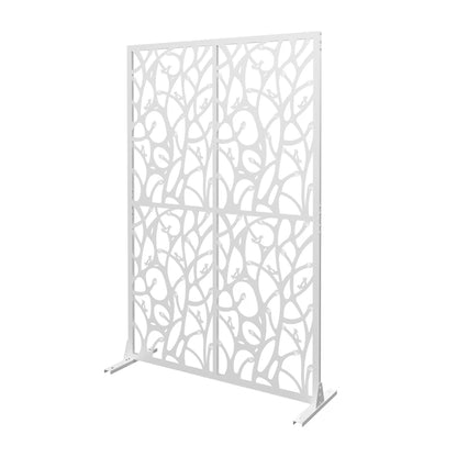 Metal Privacy Screen W3.8Ft X H6Ft Elegant White Bird Shape Outdoor Indoor Room Divider Easy To Assemble Portable Solution For Balcony Garden Patio And Living Room Privacy Needs
