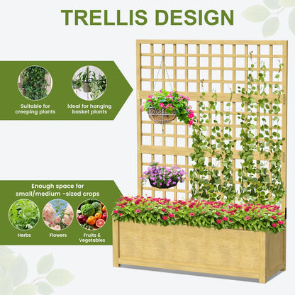 Slsy 63" Screen Raised Garden Bed, Wooden Planter Box with Hanging Roof & Drainage Holes, Indoor Outdoor Elevated Planter for Vine, Climbing Plants, Flowers, Patio & Garden