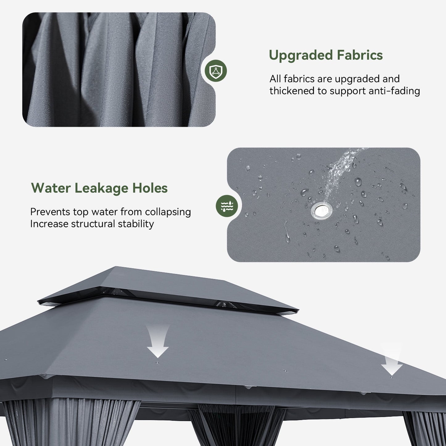 AOXUN Outdoor Gazebo for Patio 10x13, Metal Frame Canopy with Double Roofs, Heavy Duty Party Tent and Shelter with Mosquito Nettings for Backyard, Lawn, Garden,Gray