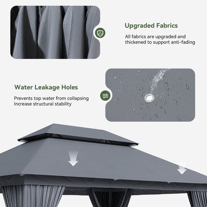 AOXUN Outdoor Gazebo for Patio 10x13, Metal Frame Canopy with Double Roofs, Heavy Duty Party Tent and Shelter with Mosquito Nettings for Backyard, Lawn, Garden,Gray