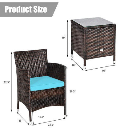 Spaco Patio Conversation Set Outdoor Rattan Wicker Furniture Set with Coffee Table & Chairs Patio Bistro with Seat Cushions for Garden Balcony Backyard Poolside