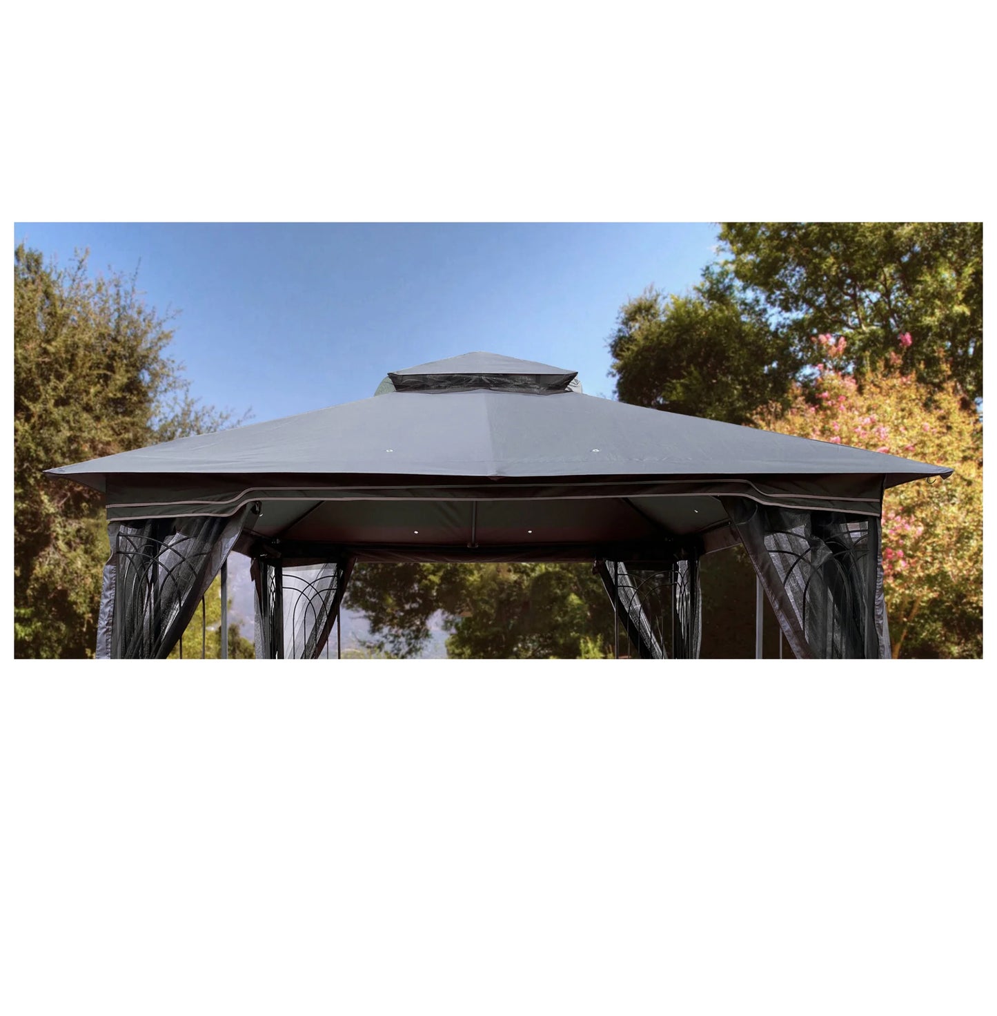 10x10 Ft Patio Double Roof Gazebo Replacement Canopy Top Fabric, Gray