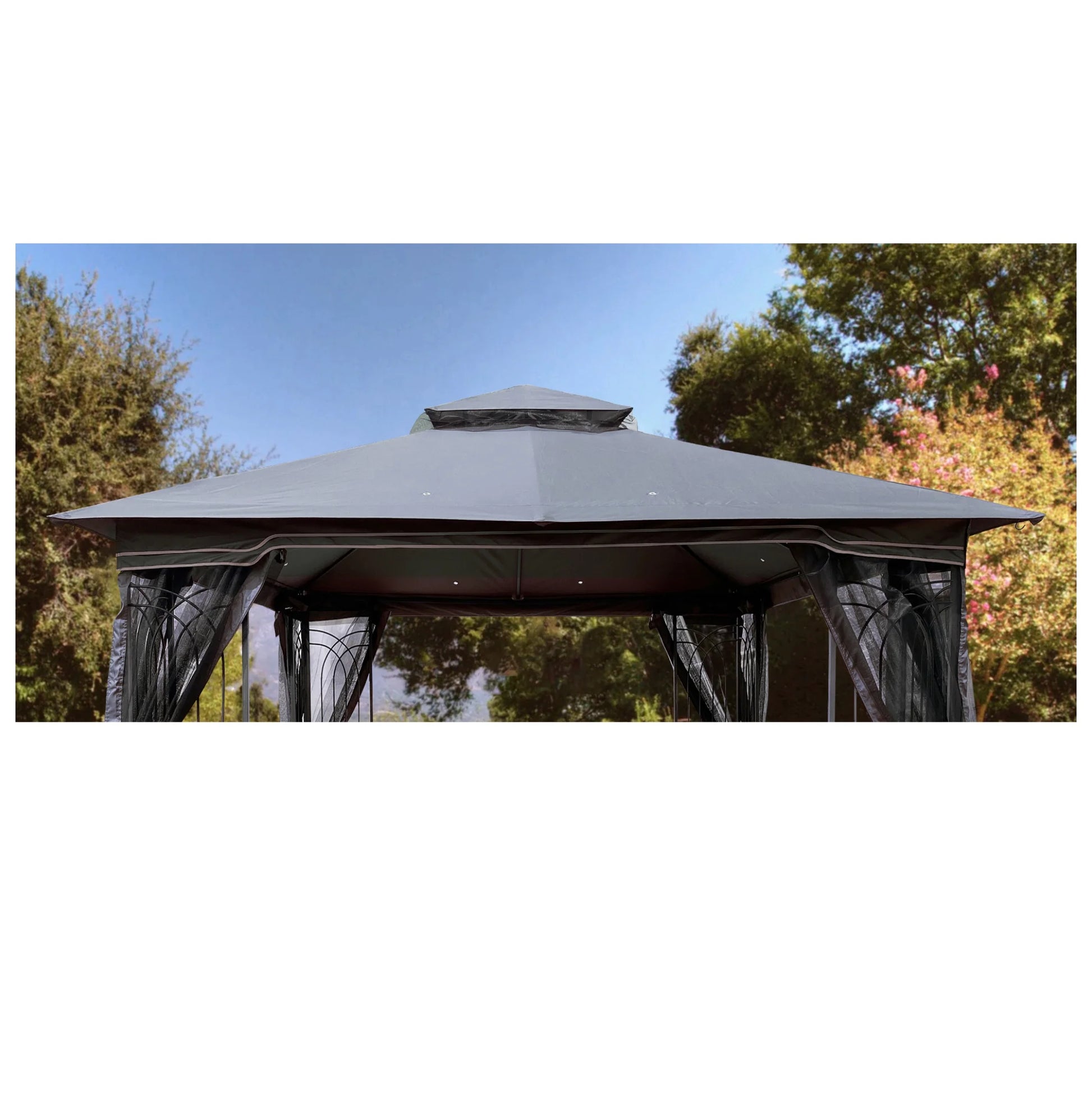 10x10 Ft Patio Double Roof Gazebo Replacement Canopy Top Fabric, Gray