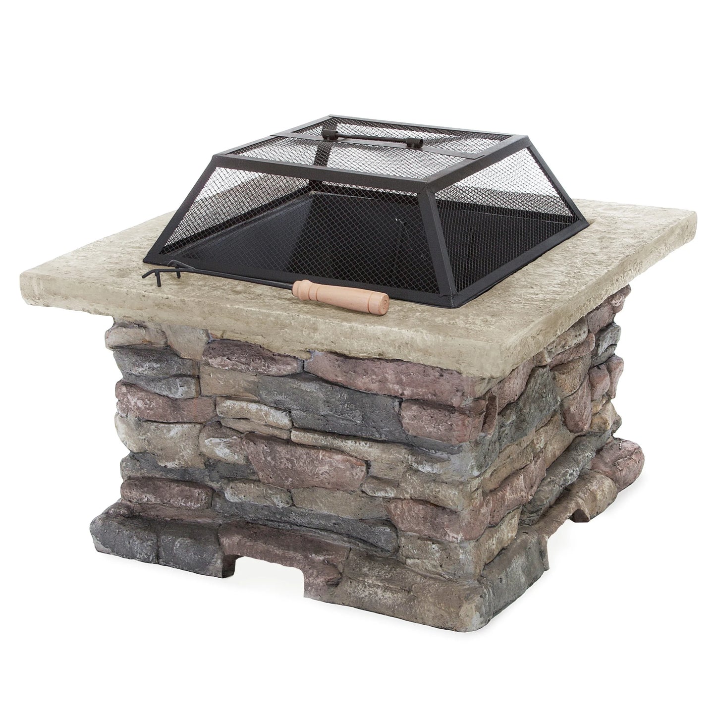 Christopher Knight Home 28.5" Outdoor Patio Wood Burning Fire Pit with Lid, MGO Base & Iron Bowl, Stone Gray