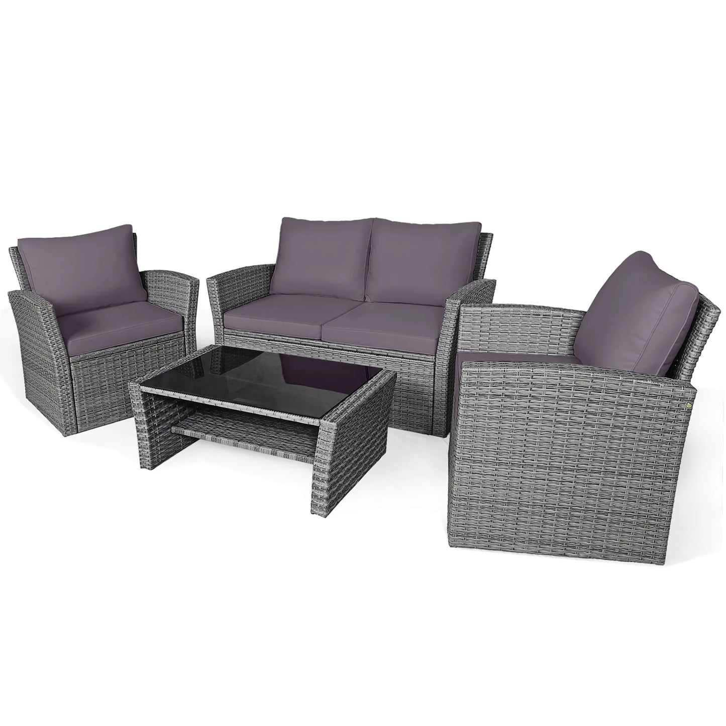 Gymax 4PCS Patio Rattan Conversation Set Outdoor Furniture Set w/Grey Cushions